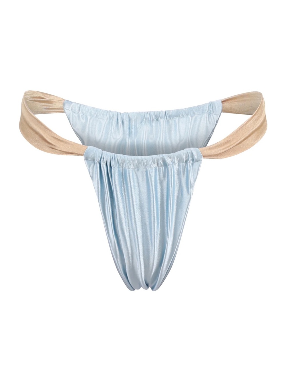 Ruched Light Blue Bikini Set with Beige Straps - Picture 4 of 10